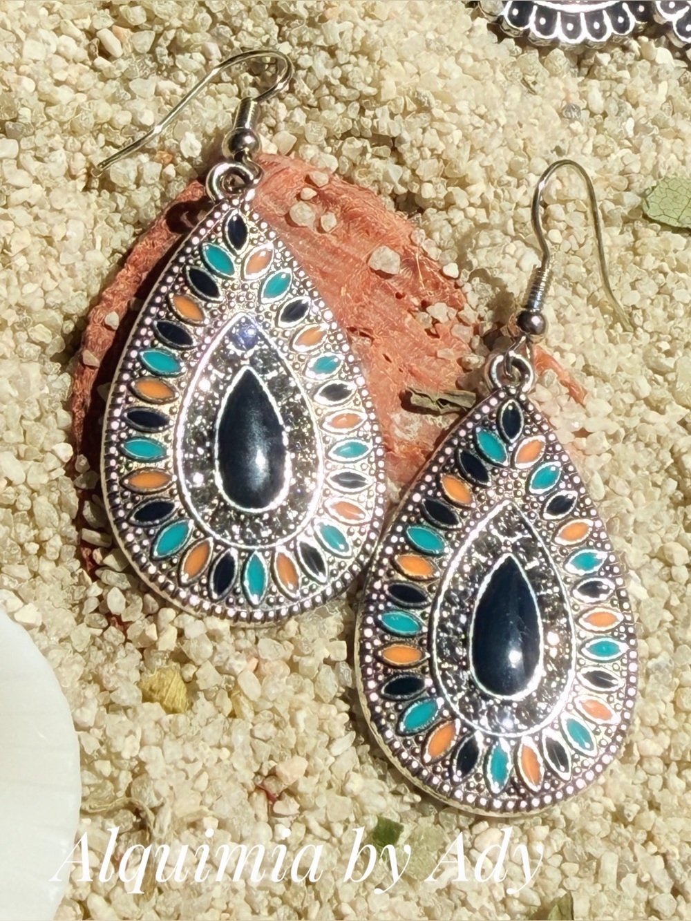 EUROPE + Vacation basics teal and blue Floral Oval Drop Earrings